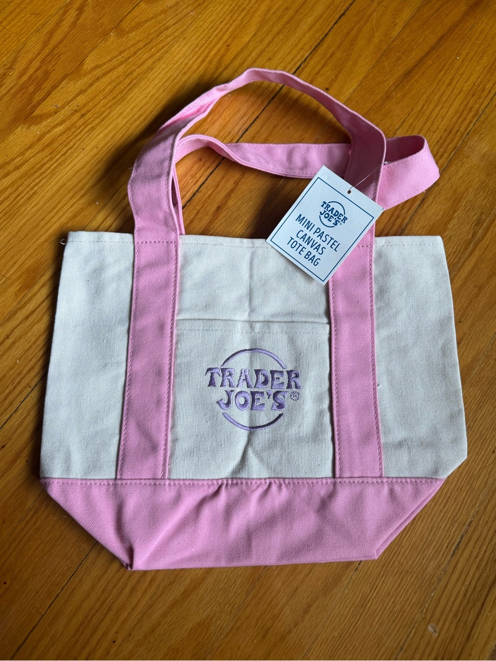 NWT Trader Joes Pastel Pink Spring Mini Canvas Tote Bag